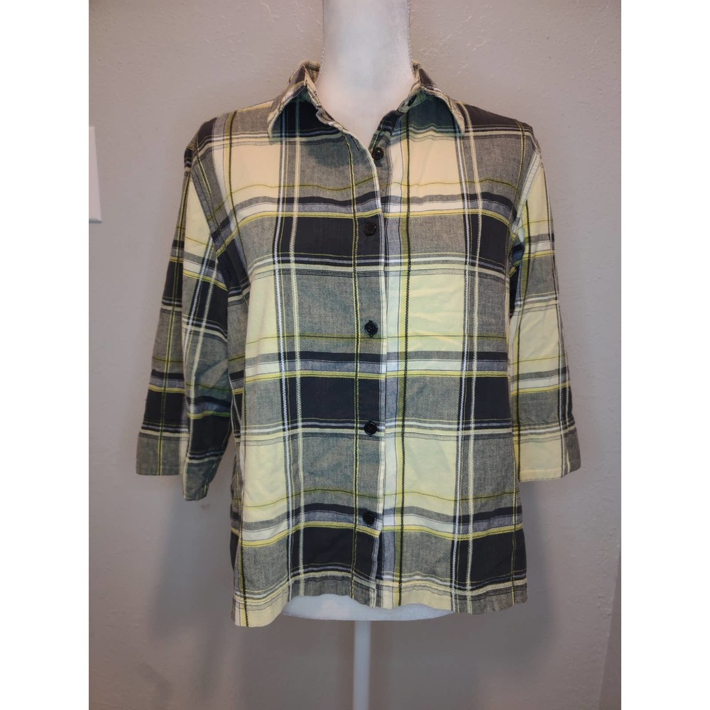 Lemon Grass Studio black & yellow plaid button up shirt